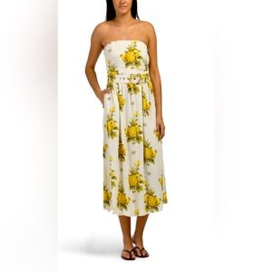 LINEN VINTAGE PINEAPPLE STRAPLESS DRESS - NWOT